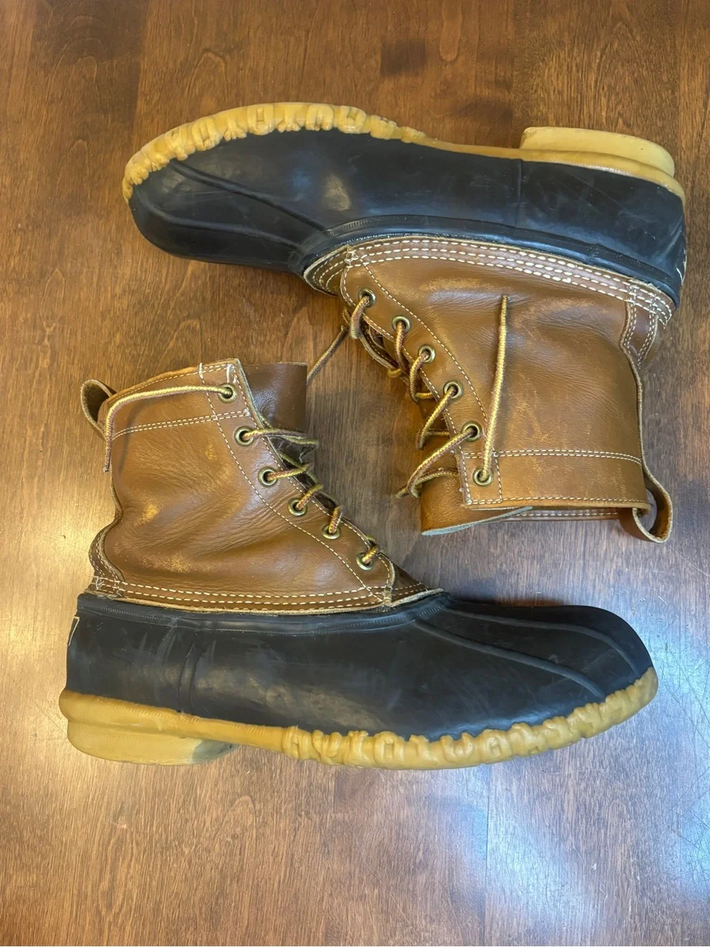 L.L. Bean Two-Tone Brown Leather and Black Rubber Duck Boots